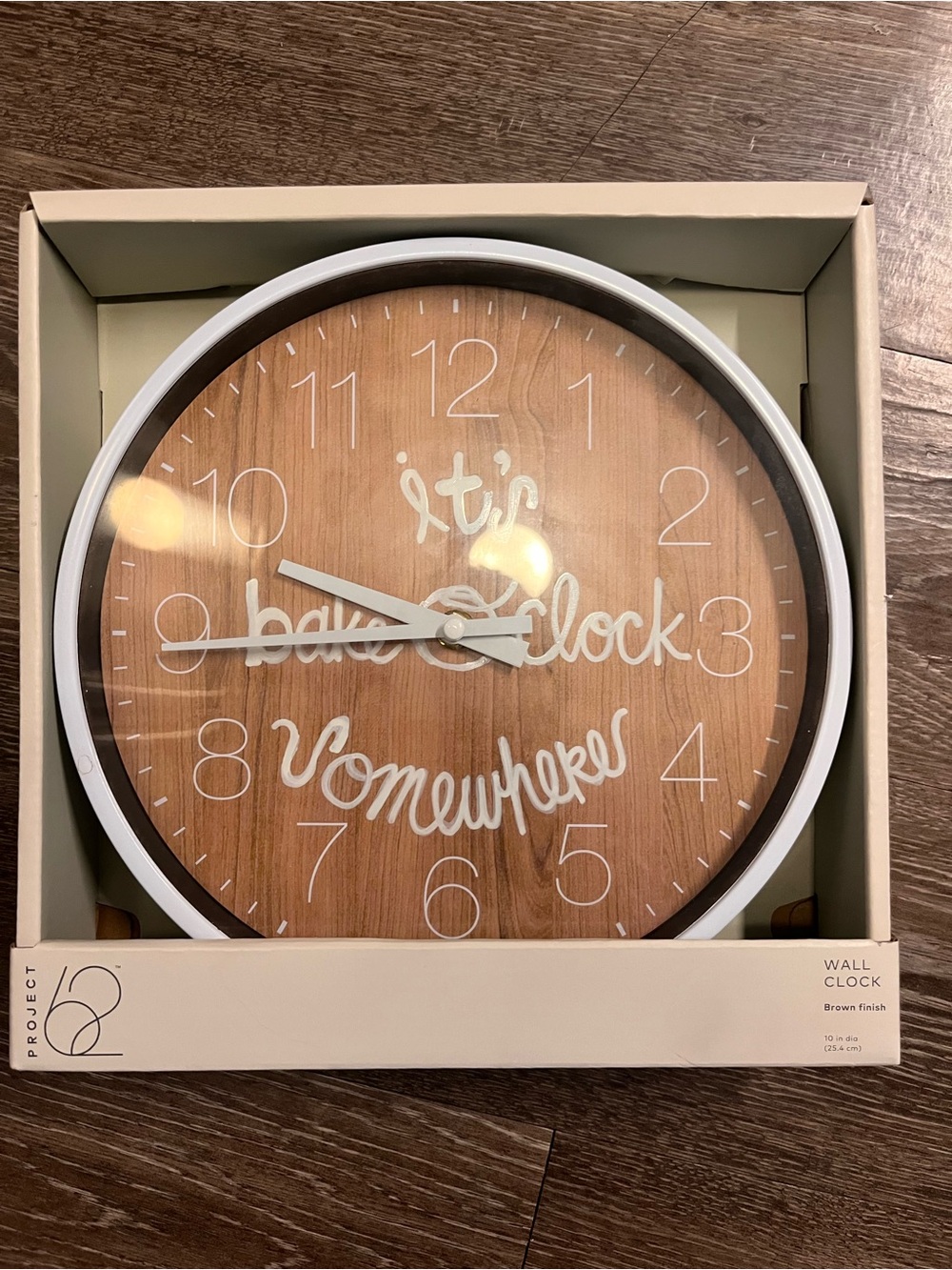 Project 62 Brown and White Woodgrain 'It's Bake O'Clock Somewhere' Wall Clock